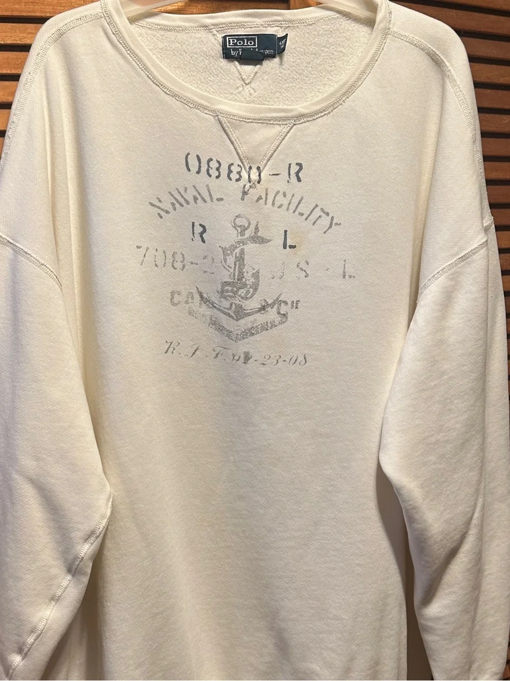 Polo Ralph Lauren Cream Crewneck Sweatshirt with Faded Anchor Graphic